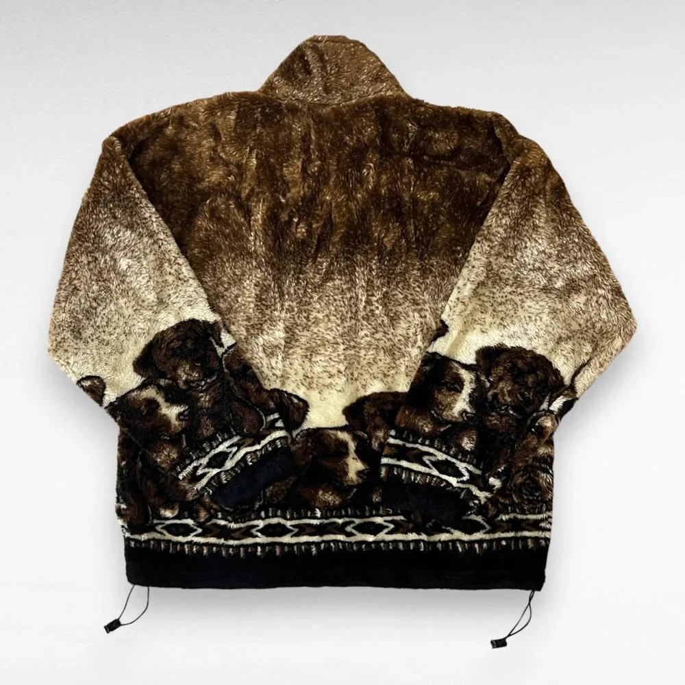 Vtg Cobblestone Canyon Full Zip Fleece Jacket Women Dog All Over Print Large USA - Picture 5 of 5